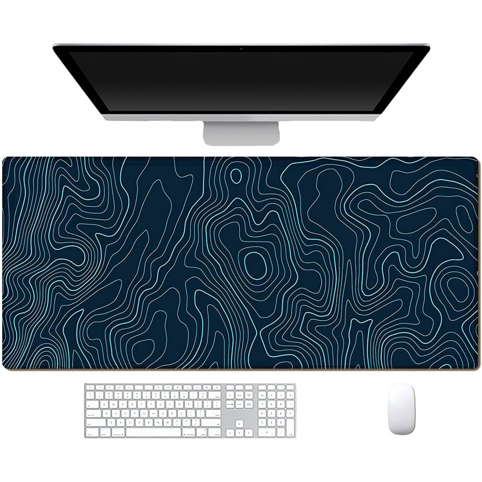 Large Extended Mouse Pad 31.5"X11.8", Non-Slip Desk Pad With Stitched Edges & Topographic Map Design 9418476423437