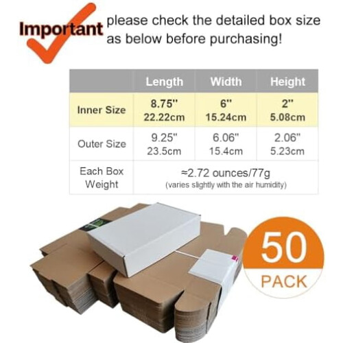 Pacote com 50 caixas de envio brancas dobráveis, 15 x 10 x 5 cm (6 x 4 x 2 polegadas)
