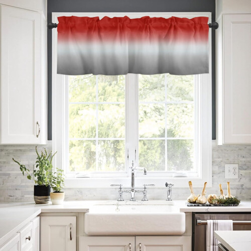 Cortina de cozinha em degradê amarelo e cinza, 42x12 polegadas (107x30 cm), para cozinha, banheiro e sala de estar – Compatível com varões 2