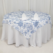 Toalha de mesa quadrada BalsaCircle de 70x70 polegadas, branca com detalhes em azul, estilo francês toile, em poliéster, com estampa floral