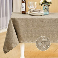 Rectangle Linen Tablecloth, Waterproof & Wrinkle Resistant, Farmhouse Style, Mocha, 60"x104", for 8-10 Seats