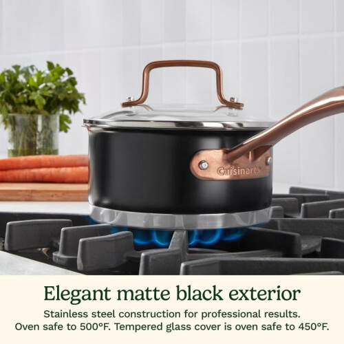 Matte Black Elegance 1.5 Quart Saucepan and Cover 1