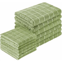 Microfiber Kitchen Towels and Dishcloths Set, 26 X 18 Inch and 12 X 12 Inch, Set of 12 Bulk Lint Free Dish Towels for Drying Dishes, Olive Green