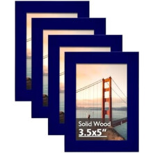 3.5x5 Picture Frames Navy, Solid Wood Frames with Plexiglass for Table Top and Wall Mounting, Photo Frames for Horizontal or Vertical Display, 4 Pack