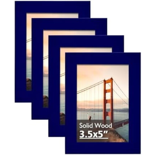 3.5x5 Picture Frames Navy, Solid Wood Frames with Plexiglass for Table Top and Wall Mounting, Photo Frames for Horizontal or Vertical Display, 4 Pack