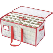 Plastic Christmas Ornament Storage Box with Dual Zipper Closure – Holds128Ornaments (3"), Compatible with Standard Sizes