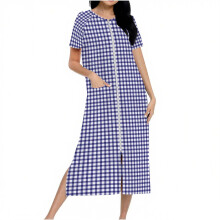 Robe de chambre longue zippée à carreaux pour femme, en flanelle avec poches, tailles S à 2XL. Vêtement d'intérieur confortable, robe de pyjama
