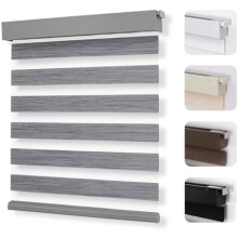 No Drill Zebra Blinds for Windows, Cordless Day & Night Dual Sheer Roller Shades, Light Filtering & Privacy, Grey, Custom Size