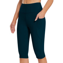 Női térdig érő leggings, magas derekú, jógához való edzőnadrág, nyári alkalmi viselet, zsebekkel