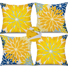 Gele en blauwe kussenhoezen met bloemenprint, 18x18 inch, set van 4, waterdichte linnen kussenhoezen voor woonkamer, terras en tuin – compatibel