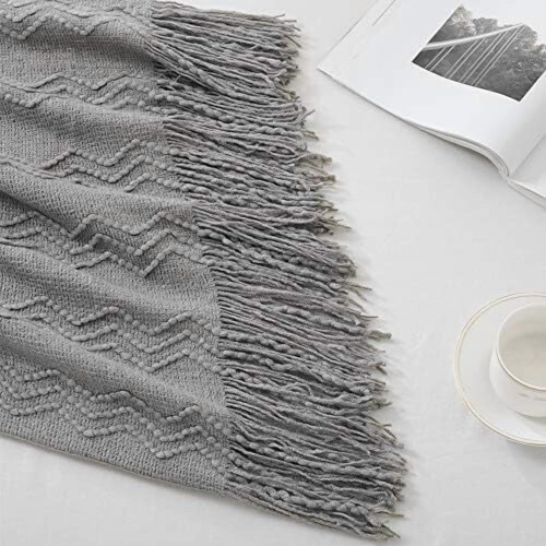Dark Grey Textured Knitted Throw Blanket 60 x 80 Inch 2