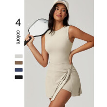 Tuta intera sportiva da donna a tinta unita con nodo, senza maniche, ideale per l'estate, il pickleball e il tennis; adatta a uno stile di vita