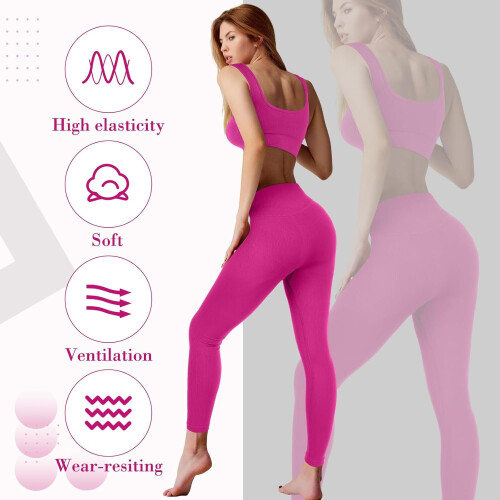 4 τεμάχια γυναικεία σετ γυμναστικής Pilates, αθλητικό σουτιέν με ριμπ λαιμόκοψη, 2