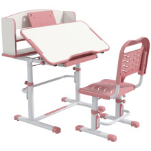 ZONEKIZ Kids Desk and Chair Set, Height Adjustable Children School Study Table with Drawer, Bookshelf, Adjustable Angle Tabletop, Non-slip Mat, for