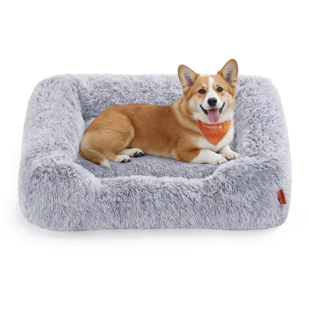 Feandrea Dog Bed, Dog Sofa Bed, 91 X 68 X 18 Cm, With Soft Padding, Raised Edges, Removable And Machine Washable Cover, Non-Slip, Ombr? Pgw272g01 Grey