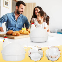 Chicken-Shaped Egg Cooker Microwave Steamer for 1-4 Eggs, Hard/Soft, Heavy-Duty Plastic, Mess-Free, 12x12x9cm, White – Compatible with All