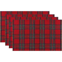 Weihnachtliche Tisch- und Küchendekoration in Rotkaro, 4er-Set Platzsets, 30 x 45 cm
