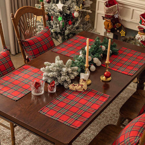 Kerst placemats met buffelruitpatroon, set van 4, 30 x 45 cm 1