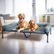 Veehoo Cooling Elevated Dog Bed with Fluffy Plush Bolster Cushion, Indoor Raised Dog Beds for Large Dogs, Soft Pet Sofa Cot with Removable Washable