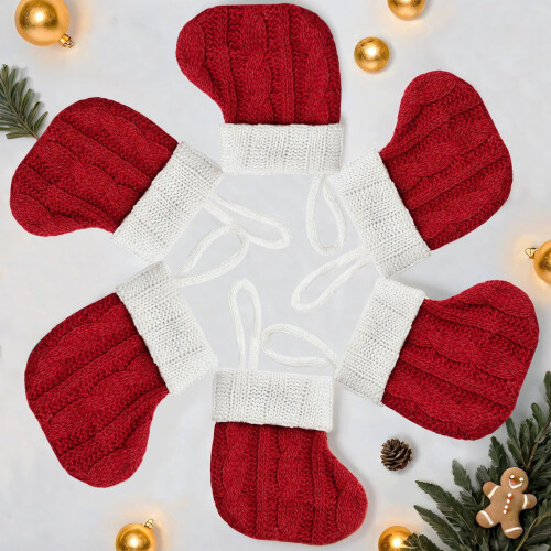 Knitted Christmas Stockings 10 Pack Red & White 2
