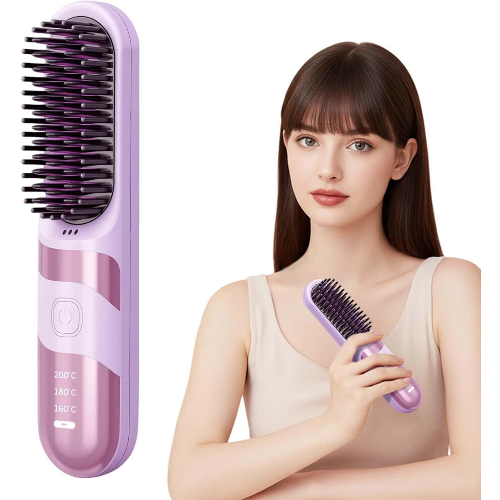 Hair Straightening Brush Ceramic LED Temp Display Purple