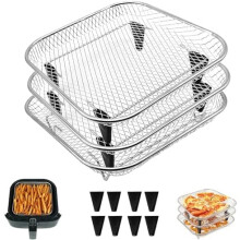 3-Tier Stackable Air Fryer Rack, 8x8" Dehydrator & Oven Rack, Food-Grade Stainless Steel, Compatible with Air Fryers 8.7" Inner Size