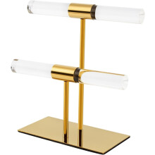 Présentoir à bijoux tour en acrylique – Organisateur de colliers longs à 2 niveaux en acier inoxydable, compatible avec les boutiques et les