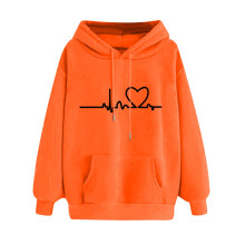 Sweat à capuche tendance pour femme, long, pull décontracté imprimé orange, taille M