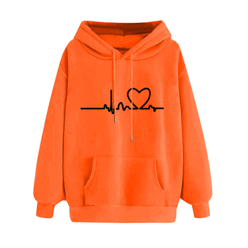 Sweat à capuche tendance pour femme, long, pull décontracté imprimé orange, taille M