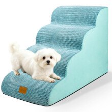 necvha Dog Steps for Bed, Premium 4-Step Dog Stairs, Non-Slip Pet Steps Ladder for Sofa, High Density Foam Pet Ramp with Removable Washable Plush