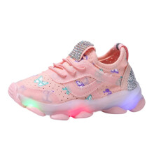 AnuirheiH Children Kid Baby Girls Butterfly Crystal Led Luminous Sport Run Sneakers Shoes