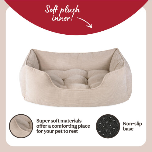 Rosewood Rosewood Cord Square Dog Bed, Beige, Medium 2
