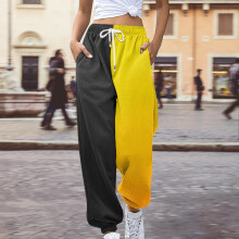 Pantaloni da lavoro da donna in poliestere giallo, pantaloni da ufficio con sfumatura di colore, adatti sia per l'ufficio che per il tempo libero.
