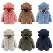 Schattig jasje met berenoortjes voor peuters (meisjes en jongens), trui met ritssluiting, pluizige warme jas, babywinterjas, legergroen, 0-6 maanden