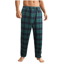 lulshou Men's Pants Plaid Straight Leg Pants with Elastic Waistband, Checkered Trousers for Home Wear & Casual Style, S