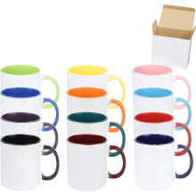 11oz White Ceramic Sublimation Coffee Mug in White Gift Box, 12 Mixed Colors, Case of 12