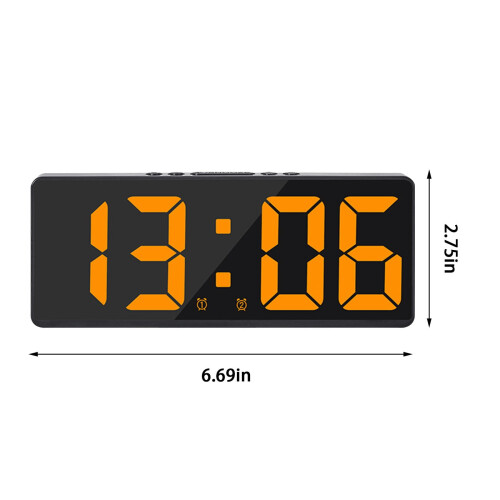 Digital Alarm Clock LED Large Digital Display Fashion Alarm Clock Fully Functional Desktop Bedside Study Kitchen Clock Black Frame, Orange 2