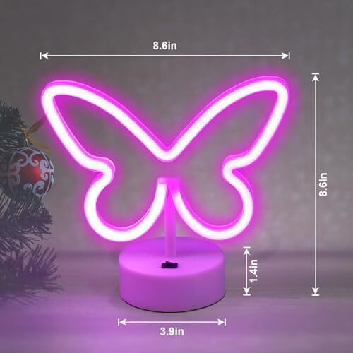 Lampe papillon néon LED rose, lot de 2, piles USB 1