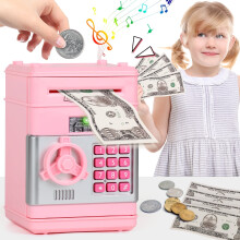 Spaarpot voor kinderen, meisjes en jongens, grote elektronische spaarbox met wachtwoordbeveiliging, automatische geldrol - roze