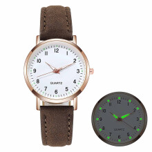 Women's leather band quartz watch brown vintage round 1