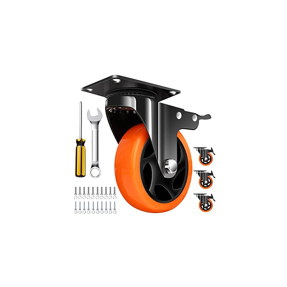 4" Heavy-Duty Silent Locking Casters Set Of 4, Compatible With Furniture, Carts & Workbenches 9130661710756