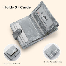JINYUN-Slim Credit Card Holder Wallet for Women, RFID Blocking Lightweight Bifold with Zipper Pocket(Grey)