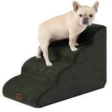 EHEYCIGA Curved Dog Steps for Bed, 4-Step Dog Stairs for Sofa, 33D Density Foam Pet Steps for Small Dogs & Cats, Pet Stairs for High Bed, Non-Slip Dog