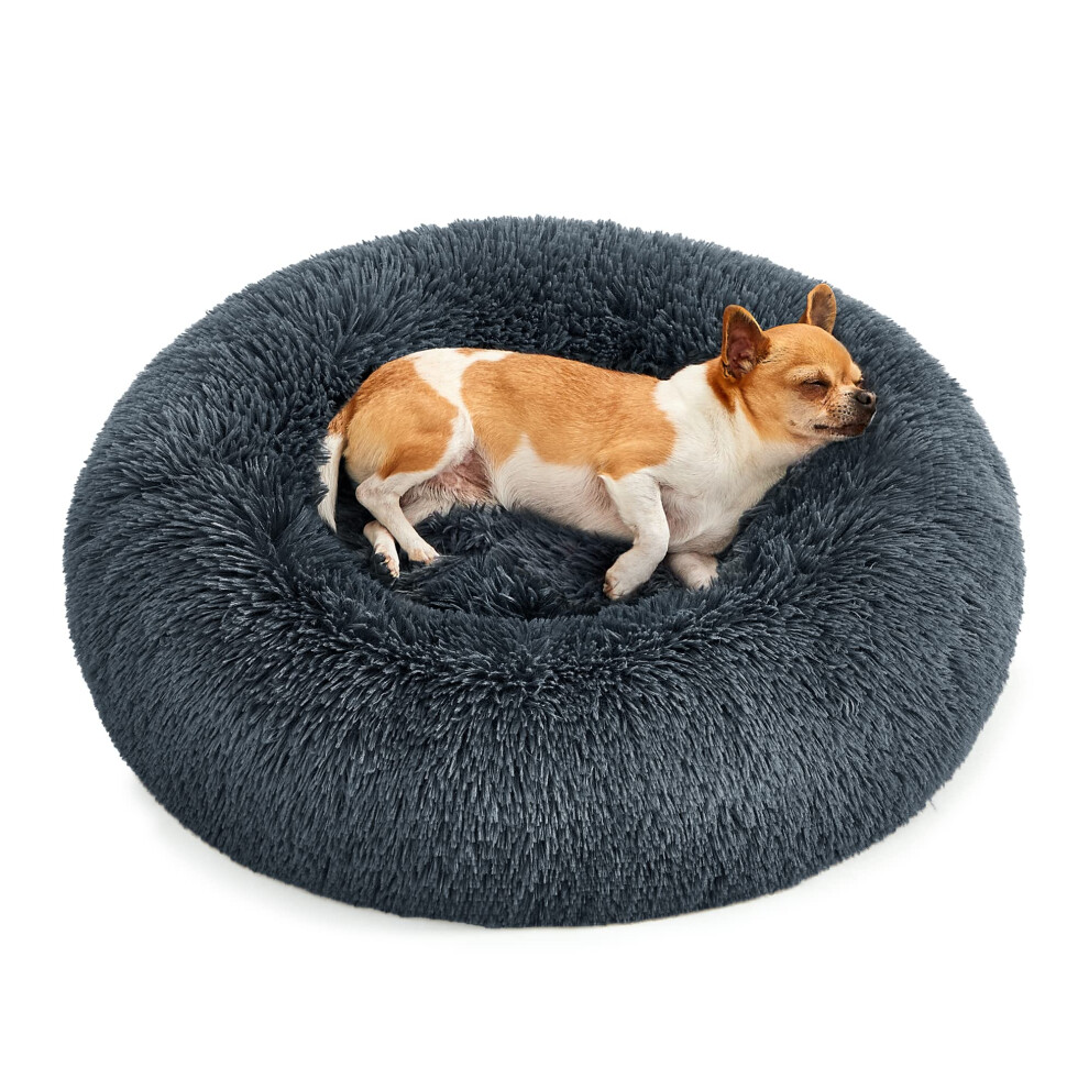 Feandrea Dog Bed, Donut Cat Bed, Fluffy Calming Pet Bed With Removable, Washable Cover, Soft Long Plush, 60 Cm, Pgw038g02 Dark/Grey