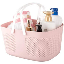 Portable Shower Caddy Basket – Thickened Plastic, Large Capacity, Drainage, Handles, Pink; Compatible with Bathroom, Dorm, Kitchen, Camp, Gym