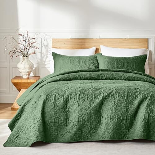 Ensemble de couette fleurie vert olive pour lit simple – 2 pièces