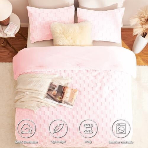 Blush Pink Fleece Queen Comforter Set 3-Piece 1