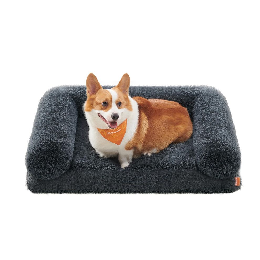 Feandrea Fluffyhug Dog Bed, Large Dog Sofa Bed For Medium Dogs, Egg Crate Foam Pet Bed With Removable Washable Cover, 91 X 68 X 19 Cm, Dark/Grey