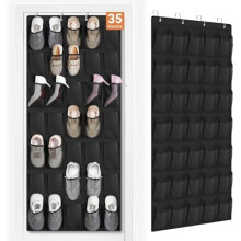 Organisateur de chaussures en filet Ă suspendre Ă la porte, noir, 35 poches