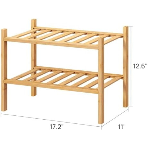 Sapateira de bambu com 2 níveis, 43,7 cm (17,2 polegadas) 2